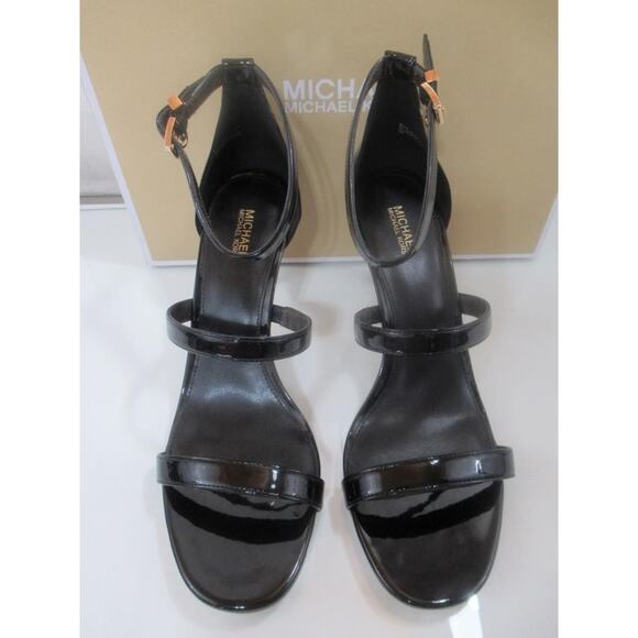 Michael Kors Koda Ankle Strap Heels Dress Strappy Sandals Black Patent Size 9 - Picture 6 of 10
